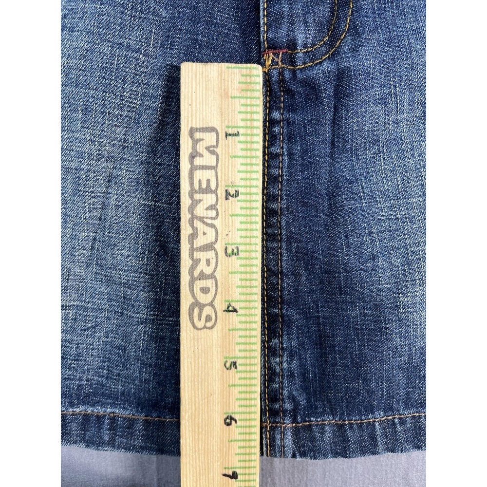 Rocawear Denim Mini Skirt Dark Wash Embroidered Logo Y2K Size 1/2 - Picture 6 of 8